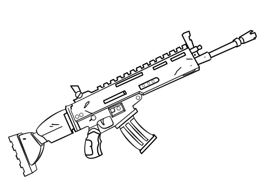 Coloriage arme Fortnite - Fusil d'assaut SCAR
