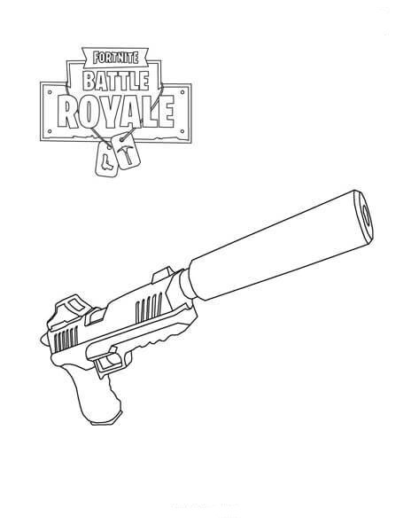 Coloriage arme Fortnite - Pistolet avec silencieux
