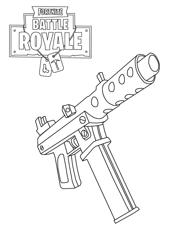 Coloriage arme Fortnite - Pistolet mitrailleur