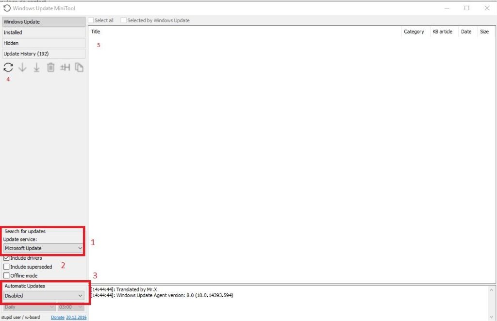 Interface Windows Update Minitool